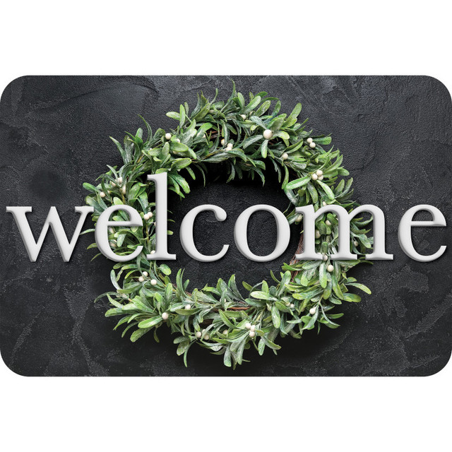 ASHLEY PRODUCTIONS Ashley Productions® The Original Fun Mat™, Welcome Mat, 15.5" x 23.5", Slate Wreath Welcome