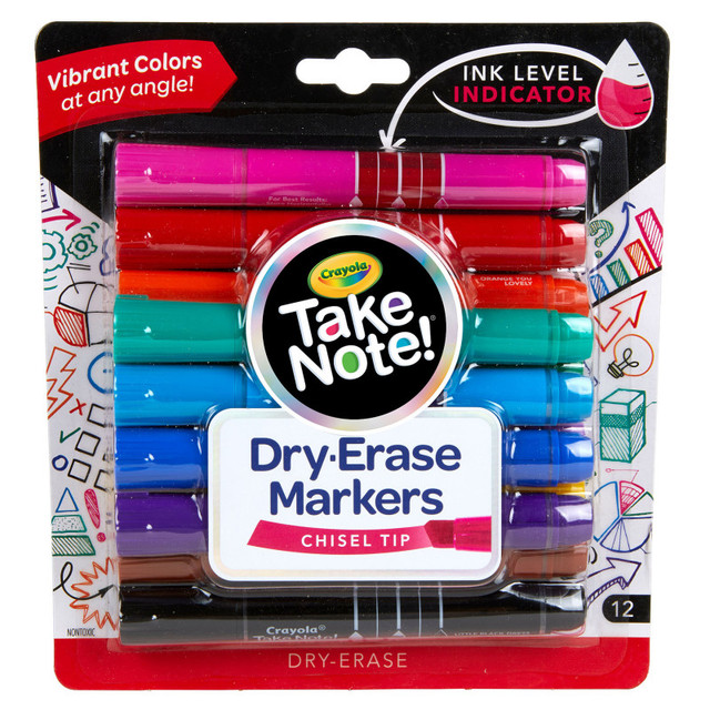 CRAYOLA LLC Crayola® Take Note! Dry Erase Markers, Chisel Tip, 12 Count
