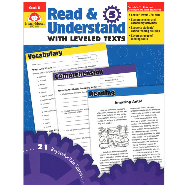 CARSON DELLOSA EDUCATION Evan-Moor Educational Publishers Read and Understand with Leveled Text Book, Grade 5