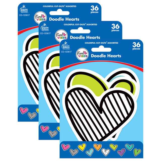 CARSON DELLOSA EDUCATION Carson Dellosa Education Kind Vibes Doodle Hearts Cut-Outs, 36 Per Pack, 3 Packs