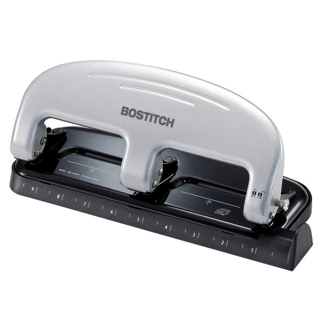 AMAX Bostitch EZ Squeeze™ 3-Hole Punch, 20 Sheets, Silver/Black