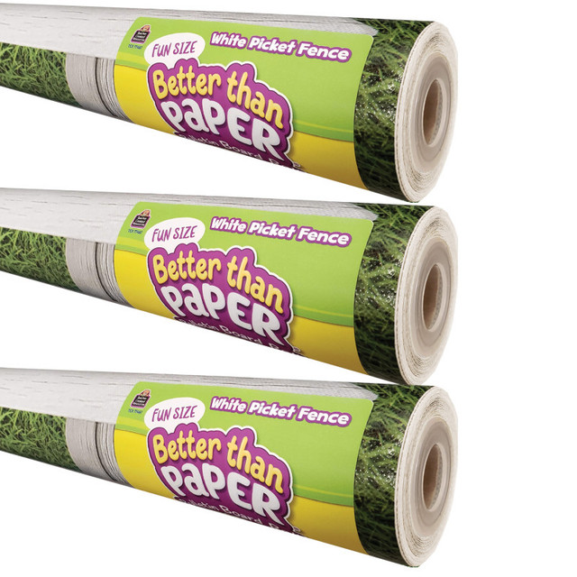 TEACHER CREATED RESOURCES Teacher Created Resources® Fun Size Better Than Paper® Bulletin Board Roll, 18" x 12', White Picket Fence, Pack of 3