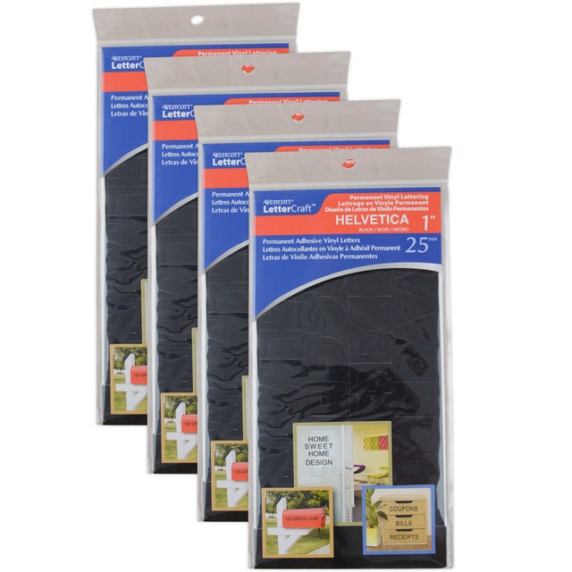 ACME UNITED CORPORATION Westcott® LetterCraft Permanent Vinyl Lettering, Helvetica, 1-Inch, Black, 177 Per Pack, 4 Packs
