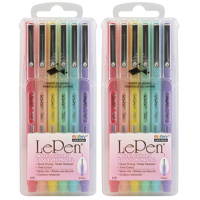 UCHIDA OF AMERICA, CORP Marvy Uchida® LePen® Micro-Fine Point Pen, Pastel, 6 Per Pack, 2 Packs