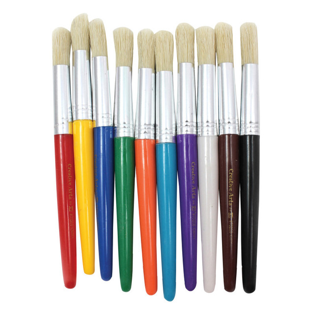ADVANTUS Charles Leonard Stubby Round Brushes, Natural Bristles, Assorted Colors, Set of 10