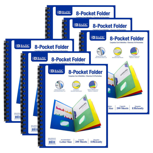 BAZIC PRODUCTS BAZIC Products® 8-Pocket Folder, Assorted Colors, Pack of 6