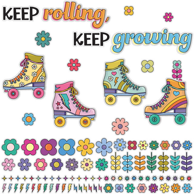 CARSON DELLOSA EDUCATION Carson Dellosa Education Happily Ever Elementary Retro Remix Keep Rolling, Keep Growing Bulletin Board Set, 103 Pieces
