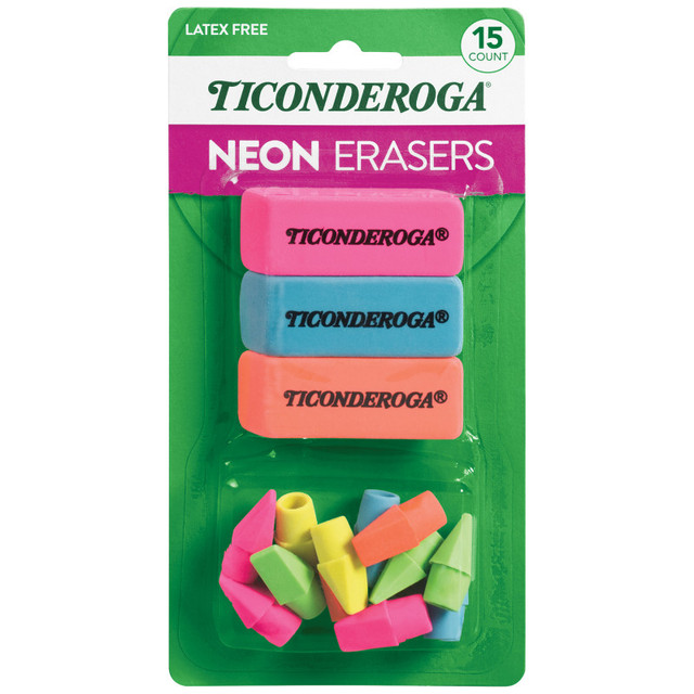 DIXON TICONDEROGA CO Dixon® Eraser Combo Set, Neon, 3 Beveled, 12 Wedge Cap