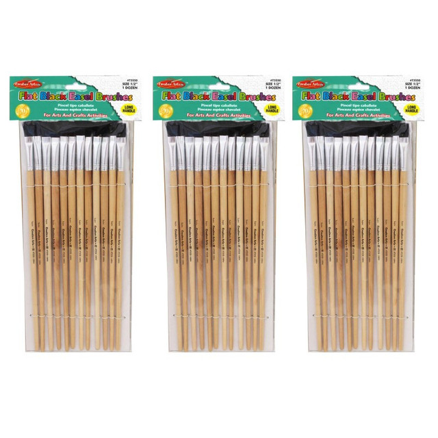 ADVANTUS Charles Leonard Flat Easel Brushes, 0.5", Bristle, 12 Per Pack, 3 Packs
