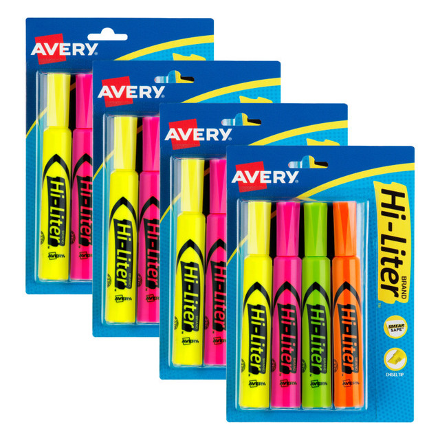AVERY PRODUCTS CORP Avery® Hi-Liter® Desk-Style Highlighters, Assorted Colors, Smear Safe™, Nontoxic, 4 Per Pack, 4 Packs