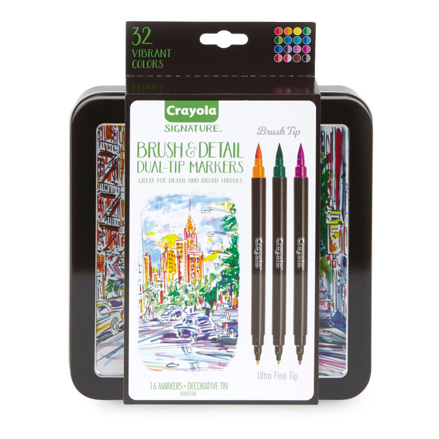 CRAYOLA LLC Crayola® Signature Brush & Detail Dual-Tip Markers, Pack of 16