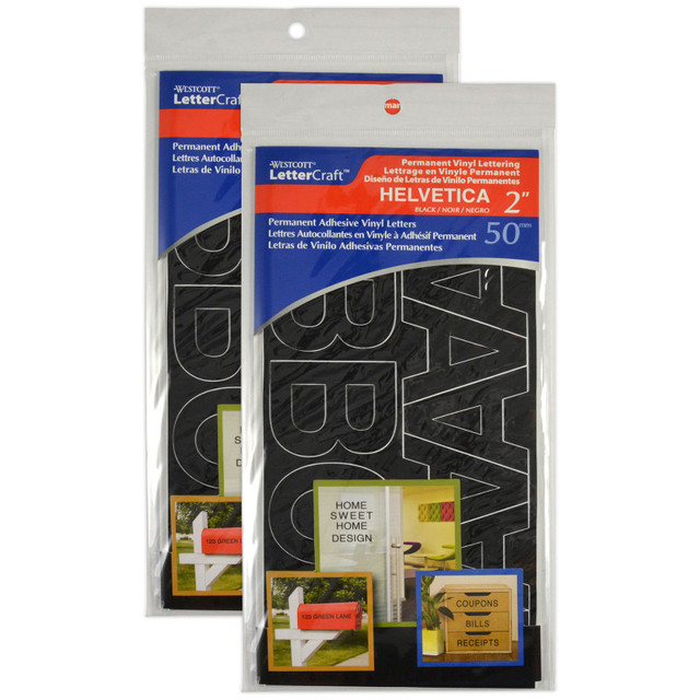 ACME UNITED CORPORATION Westcott® LetterCraft Permanent Vinyl Lettering, Helvetica, 2-Inch, Black, 116 Per Pack, 2 Packs