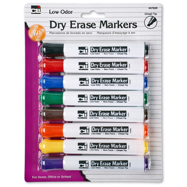 ADVANTUS Charles Leonard Dry Erase Markers, Barrel Style, Low Odor, Chisel Tip, Assorted Colors, Pack of 8