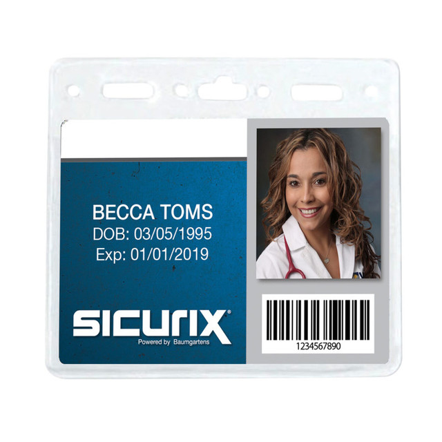BAUMGARTENS INC SICURIX Standard Vinyl Badge Holder, Horizontal, 4" x 3", Pack of 50
