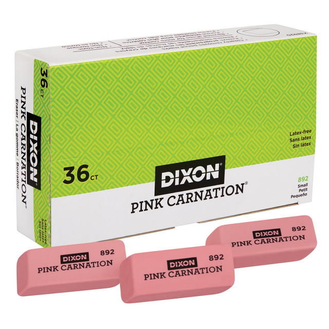 DIXON TICONDEROGA CO Dixon® Pink Carnation Erasers, Small, 2 x 3/4 x 7/16, Pack of 36