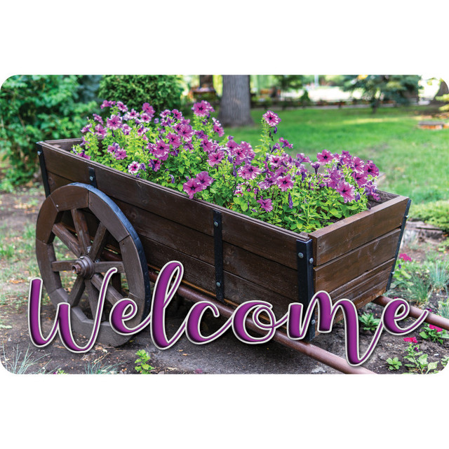 ASHLEY PRODUCTIONS Ashley Productions® The Original Fun Mat™, Welcome Mat, 15.5" x 23.5", Wagon Flowers Welcome