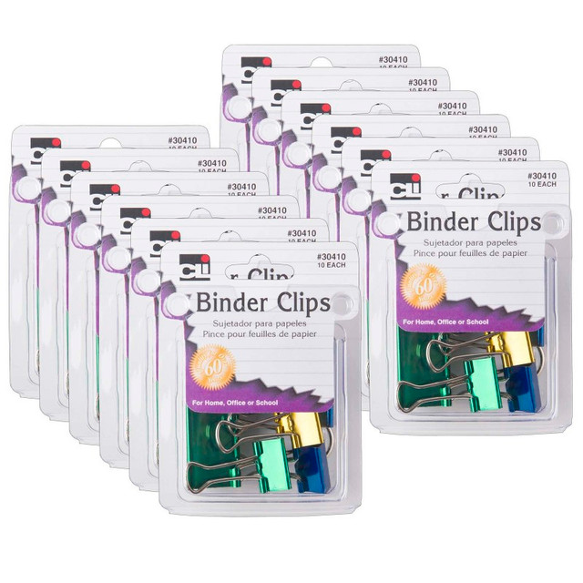 ADVANTUS Charles Leonard Assorted Binder Clips, 10 Per Pack, 12 Packs