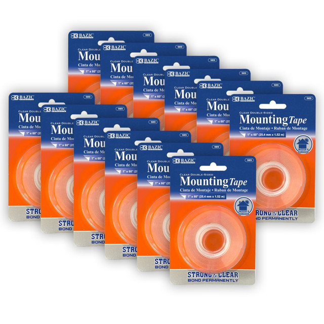BAZIC PRODUCTS BAZIC Products® Double Sided Clear Mounting Tape, 1" x 60", Pack of 12