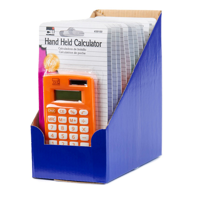 ADVANTUS Charles Leonard Calculator, Hand Held, 8 Digit, Assorted Colors, Pack of 12, Carded
