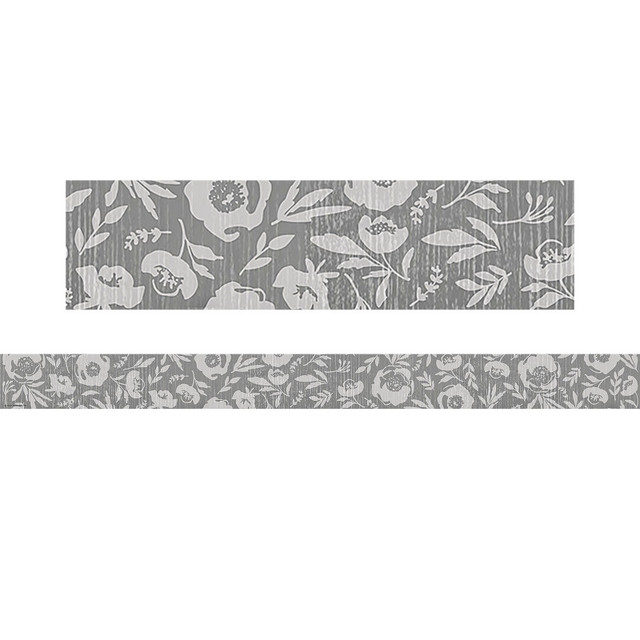 TEACHER CREATED RESOURCES Teacher Created Resources® Classroom Cottage Gray Floral Straight Border Trim, 35 Feet