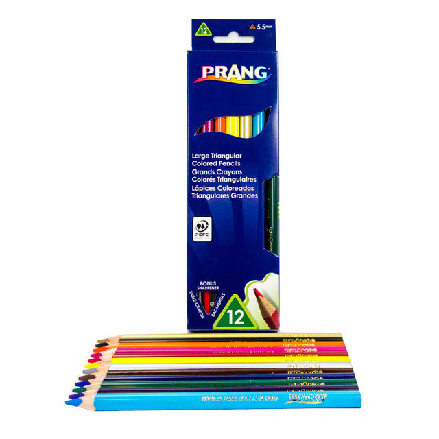 DIXON TICONDEROGA CO Prang® Triangular Colored Pencils, 5.5 mm core, With Sharpener, Assorted Colors, 12 Count