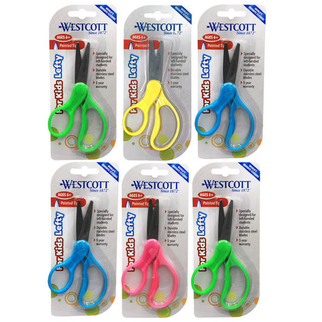 ACME UNITED CORPORATION Westcott® 5" Lefty Hard Handle Kids Scissors, Pointed, Assorted Colors, Pack of 6