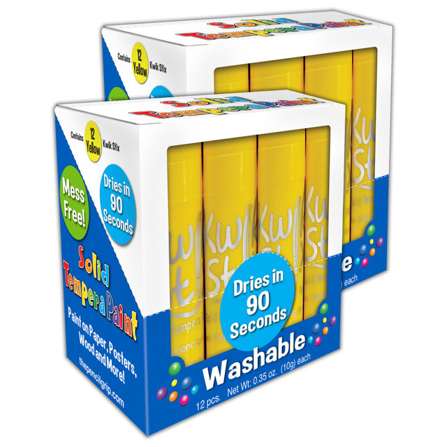 THE PENCIL GRIP Kwik Stix™ Solid Tempera Paint Sticks, Single Color Pack, Yellow, 12 Per Pack, 2 Packs