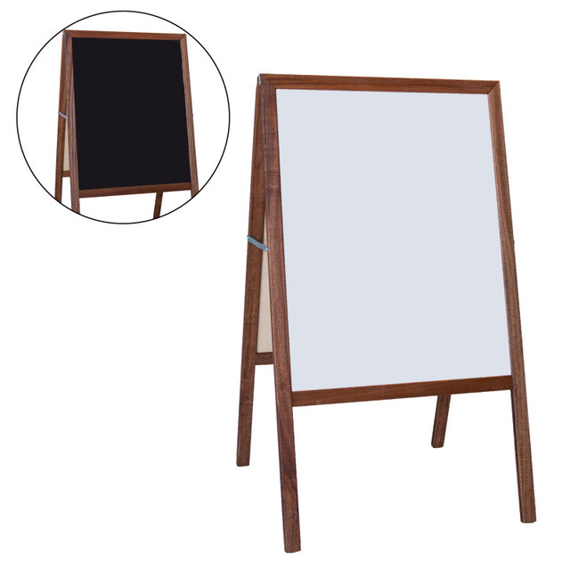 FLIPSIDE Flipside Products Stained Marquee Easel with White Dry Erase/Black Chalkboard, 42" H x 24" W