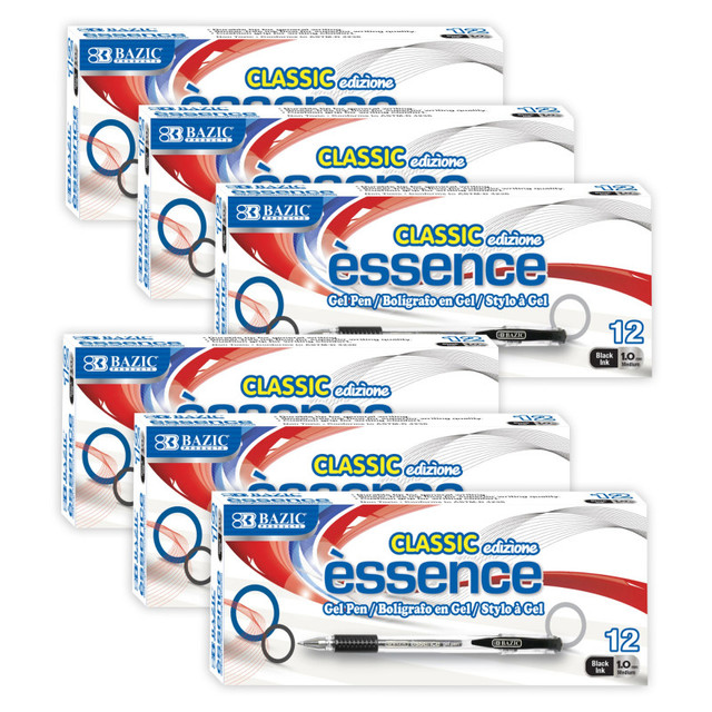 BAZIC PRODUCTS BAZIC Products® Essence Gel Pen with Cushion Grip, Black, 12 Per Box, 6 Boxes