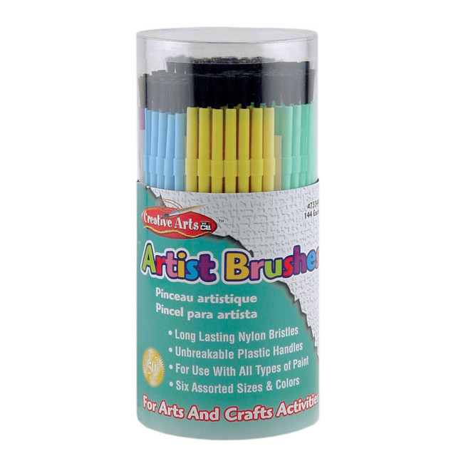 ADVANTUS Charles Leonard Creative Arts™ Plastic Artist Brushes, Assorted Colors, 144 Per Tub