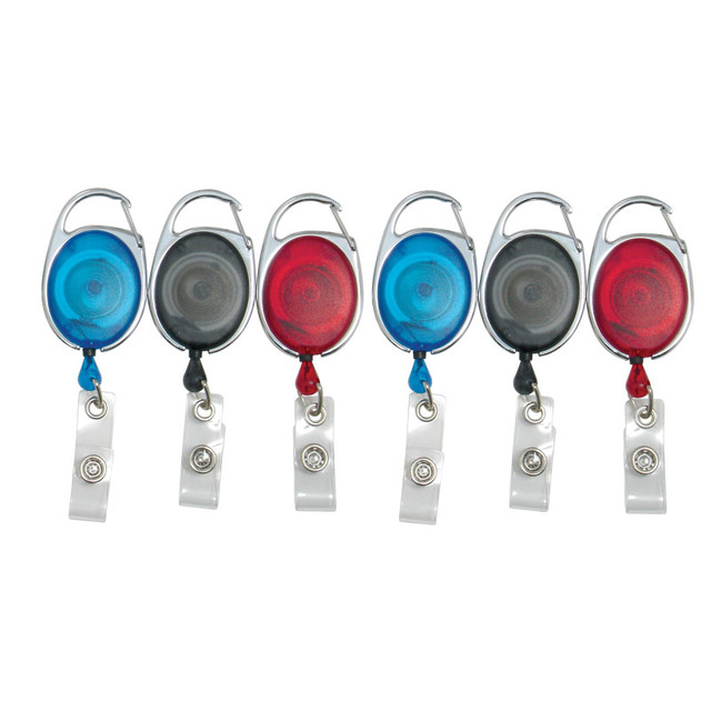 BAUMGARTENS INC SICURIX Quick Clip Oval ID Badge Reel, Red, Blue, Smoke, 3 Per Pack, 2 Packs