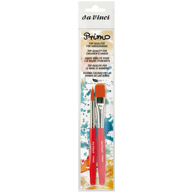 GREGORY DANIELS FINE ARTS INC da Vinci PRIMO Preschool Brushes, Synthetics, Tempera, Red Handles, Assorted Sizes, 2 Brush Set