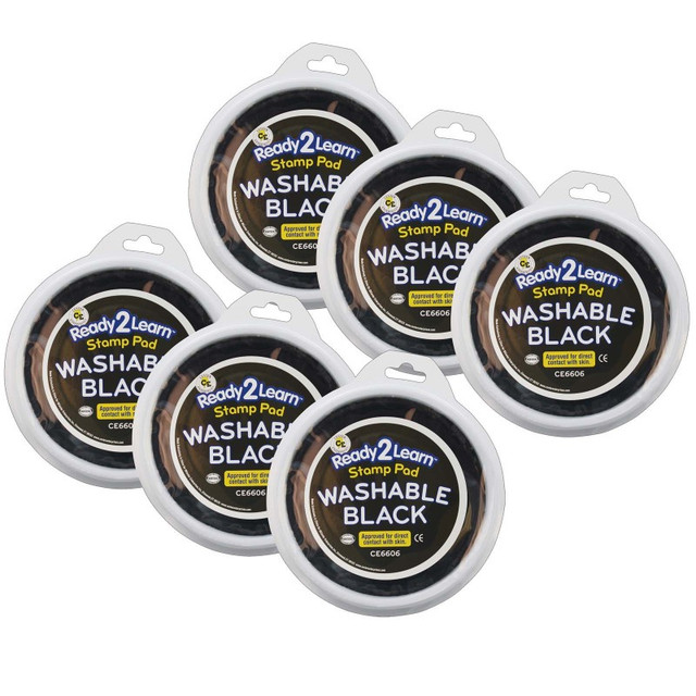LEARNING ADVANTAGE READY 2 LEARN™ Jumbo Circular Washable Stamp Pad - Black - 5.75" dia. - Pack of 6