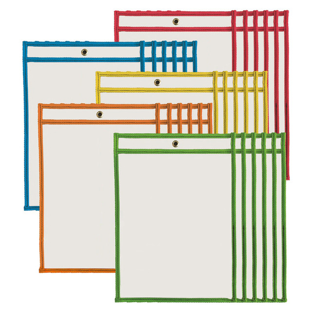 ADVANTUS Charles Leonard Dry Erase Pockets, 9" x 12", Assorted Colors, Set of 30