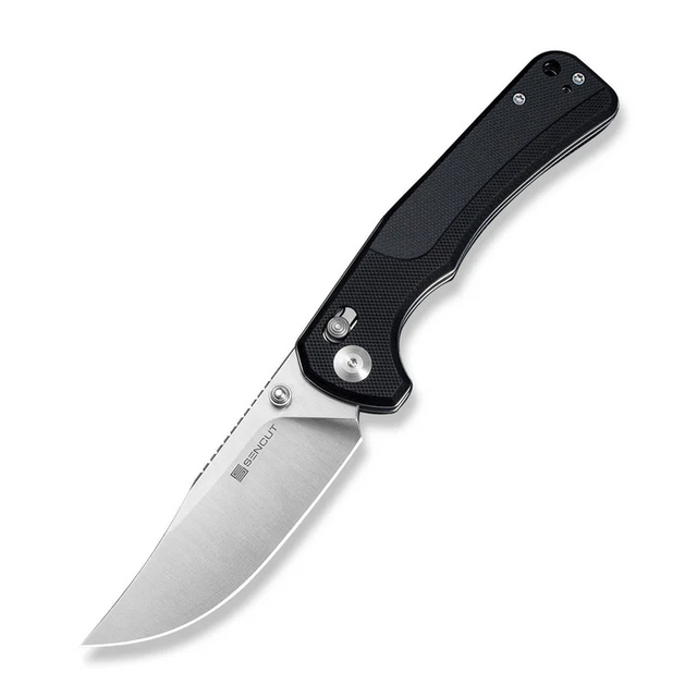 SENCUT Slybolt Thumb Stud & Crossbar Lock Knife Black G10 Handle (3.59"" Satin Finished 9Cr18MoV Blade) S25001-1