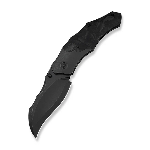 We Knife Orc Boss Thumb Stud Knife Black Titanium Handle With Shredded Carbon Fiber Inlay (3.82"" Black Stonewashed CPM 20CV Blade)