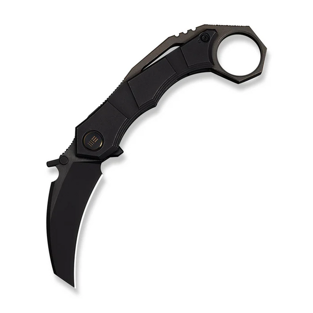 We Knife Tayra Flipper Knife Black Titanium Handle Bronze Titanium Integral Backspacer & Finger Ring