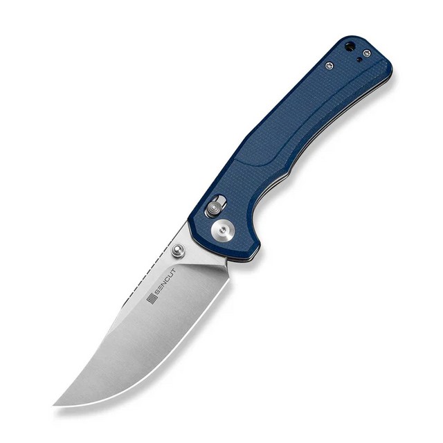 SENCUT Slybolt Thumb Stud & Crossbar Lock Knife Blue Canvas Micarta Handle
