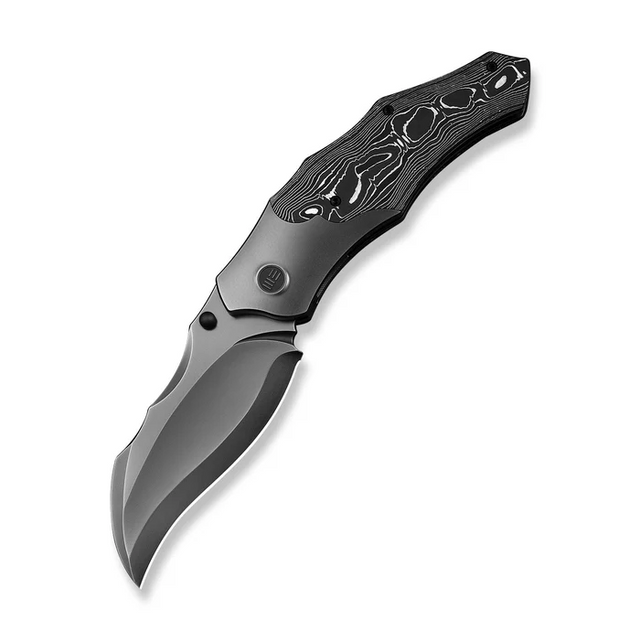 We Knife Orc Boss Thumb Stud Knife Polished Gray Titanium Handle With Aluminum Foil Carbon Fiber Inlay (3.82"" Polished Gray CPM 20CV Blade)
