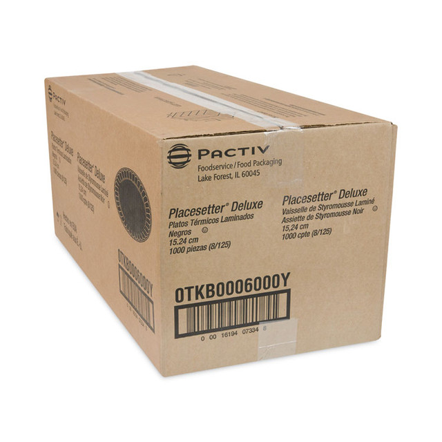 PACTIV EVERGREEN CORPORATION 0TKB0006000Y Placesetter Deluxe Laminated Foam Dinnerware, Plate, 6" dia, Black, 125/Pack, 8 Packs/Carton