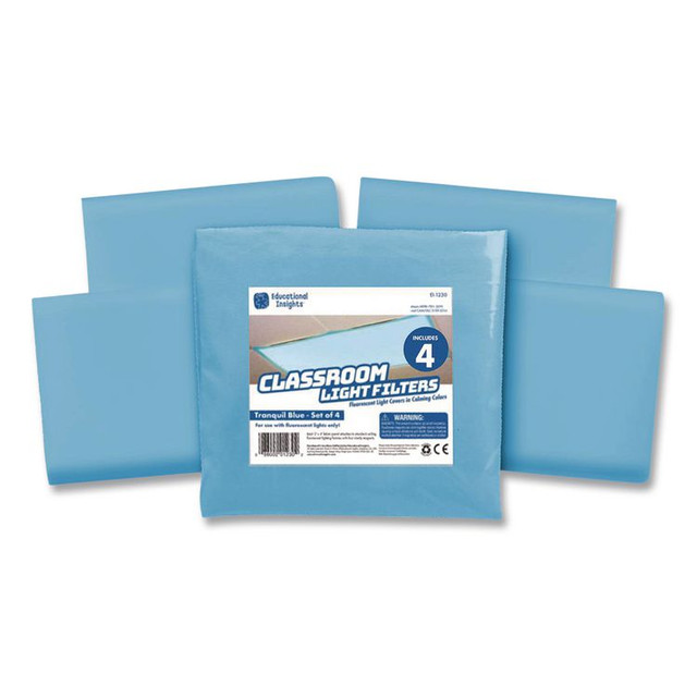 EDUCATIONAL INSIGHTS, INC 1230 Fluorescent Light Filter Covers, Rectangular, 2 ft x 4 ft, Tranquil Blue, 4 Covers