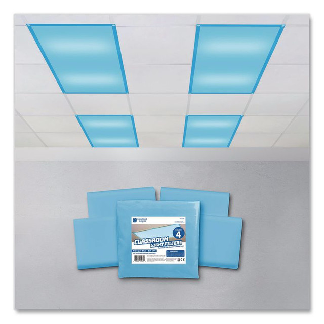 EDUCATIONAL INSIGHTS, INC 1230 Fluorescent Light Filter Covers, Rectangular, 2 ft x 4 ft, Tranquil Blue, 4 Covers