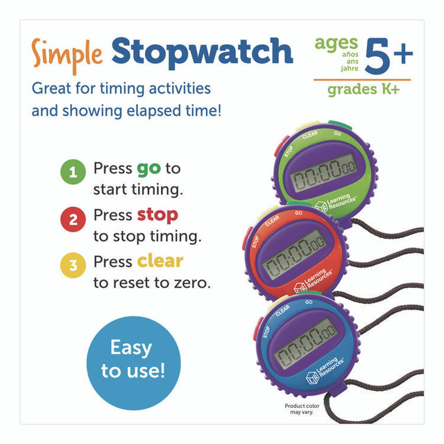 LEARNING RESOURCES LER0808 Simple Stopwatch, Accurate to 1/100 Second, Blue Stopwatch, Black Lanyard