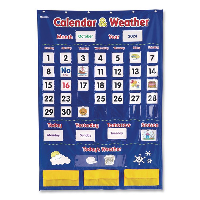 LEARNING RESOURCES LER2418 Calendar and Weather Pocket Chart, 46 Pockets, 14.7 x 32.2, Blue, 136 Cards