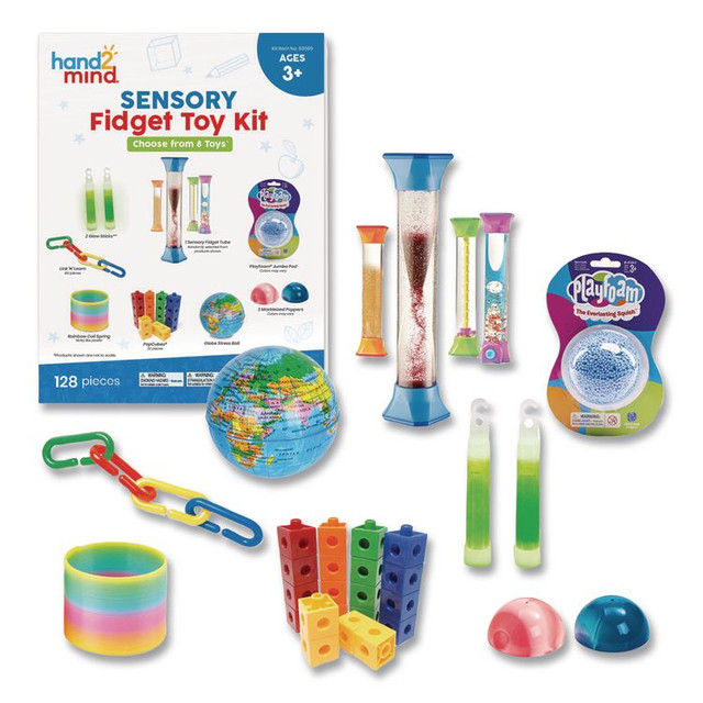 LEARNING RESOURCES hand2mind® 93599 Sensory Fidget Toy Kit, Eight Toy Types, Ages 3 and Up, Assorted Colors, 128 Pieces