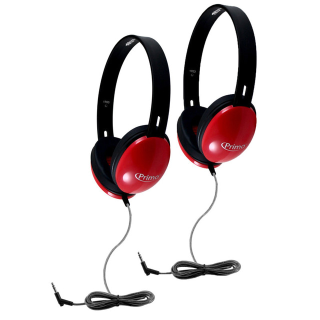 HAMILTON ELECTRONICS VCOM HamiltonBuhl® Primo Stereo Headphones, Red, Pack of 2