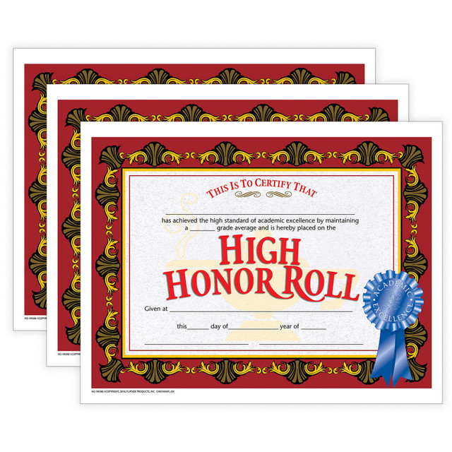 FLIPSIDE Hayes Publishing High Honor Roll Certificate, 30 Per Pack, 3 Packs