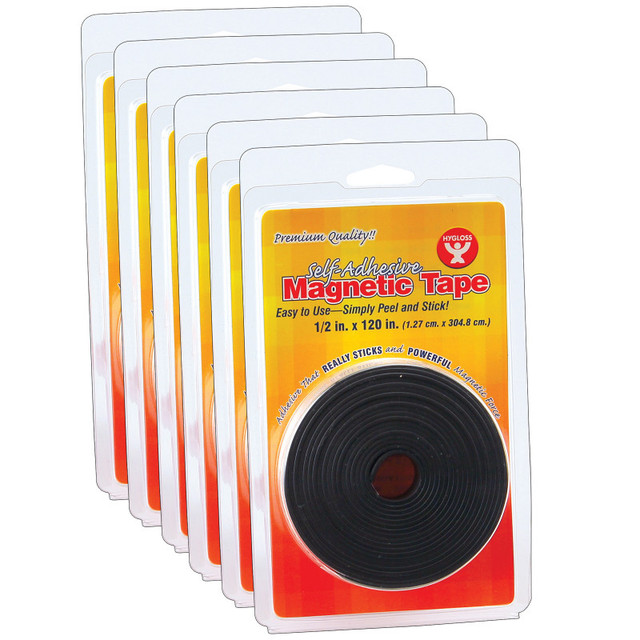 HYGLOSS PRODUCTS INC. Hygloss® Self-Adhesive Magnetic Tape Roll, 1/2" x 120", Pack of 6