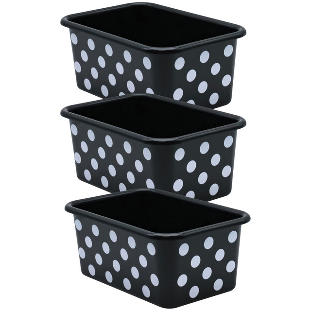 TEACHER CREATED RESOURCES Teacher Created Resources® White Polka Dots on Black Small Plastic Storage Bin, Pack of 3
