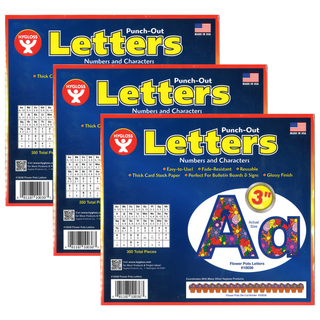 HYGLOSS PRODUCTS INC. Hygloss® Flower Pots Punch-Out Letters, 350 Pieces Per Pack, 3 Packs